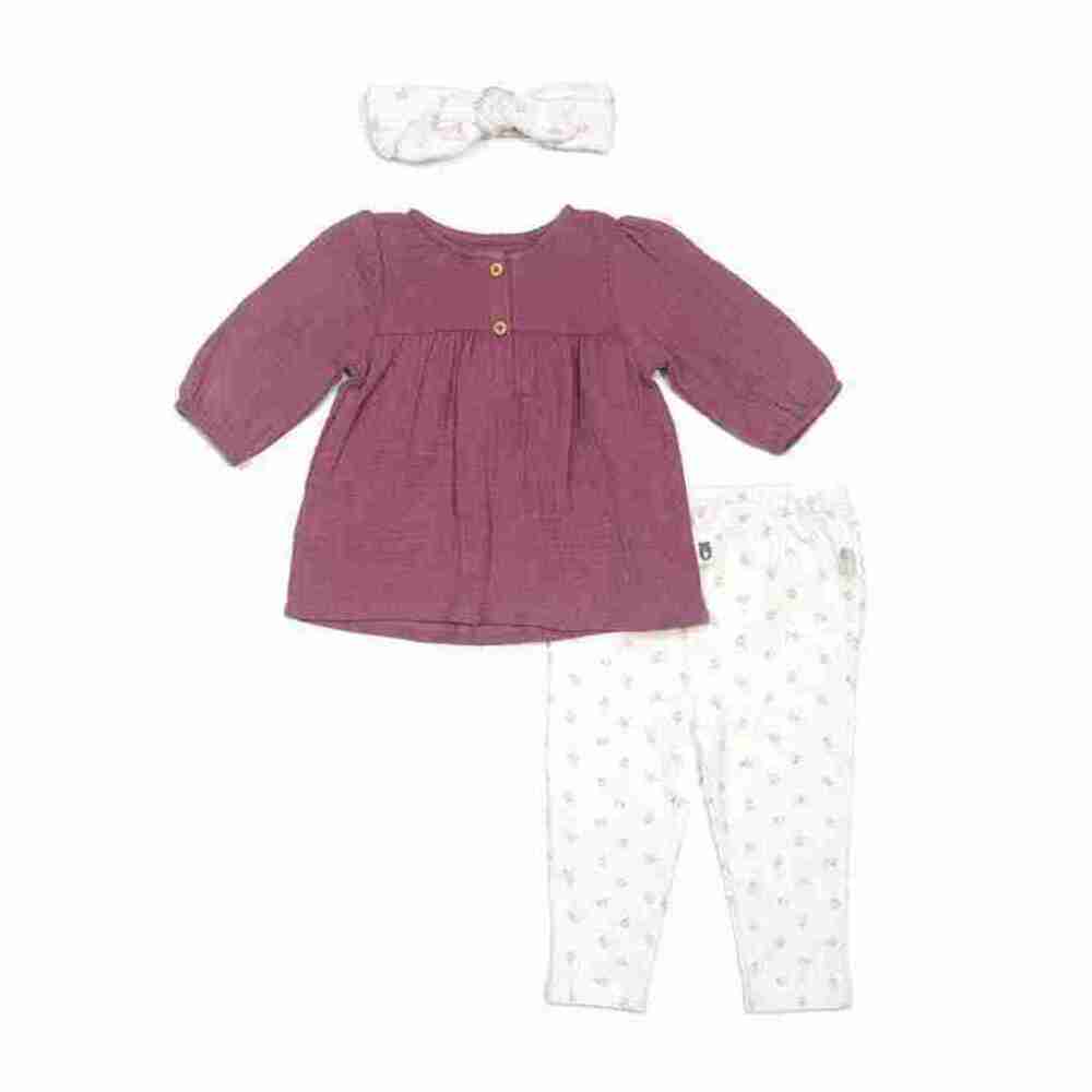 Rabbit Bear 100% Organic Cotton 3 Piece Tunic and Head Band Set